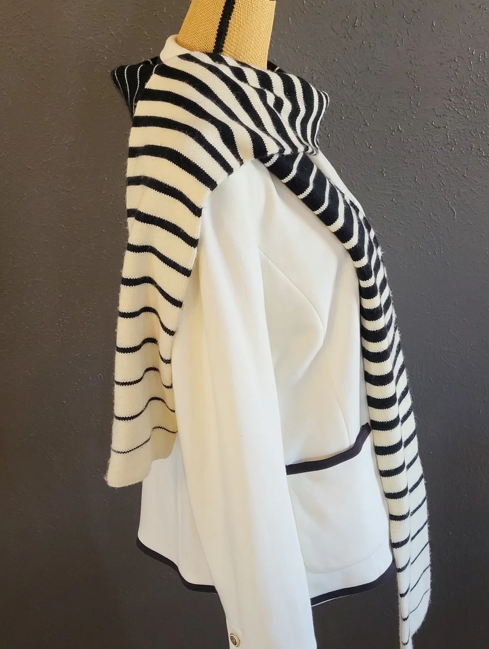 Echo Ivory/Black Striped Acrylic Rectangular Scarf